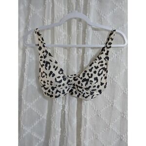 Aerie Womens Leopard Print Scoop Neck Bikini Top Cream Black XS Swimwear